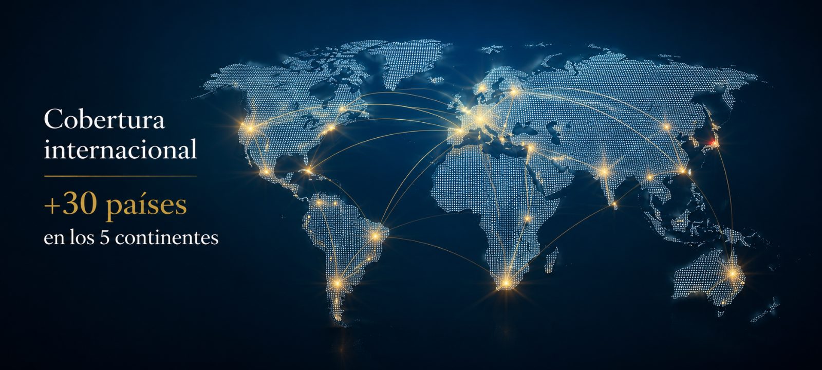 Mapa mundial con rutas de cobertura internacional en más de 30 países